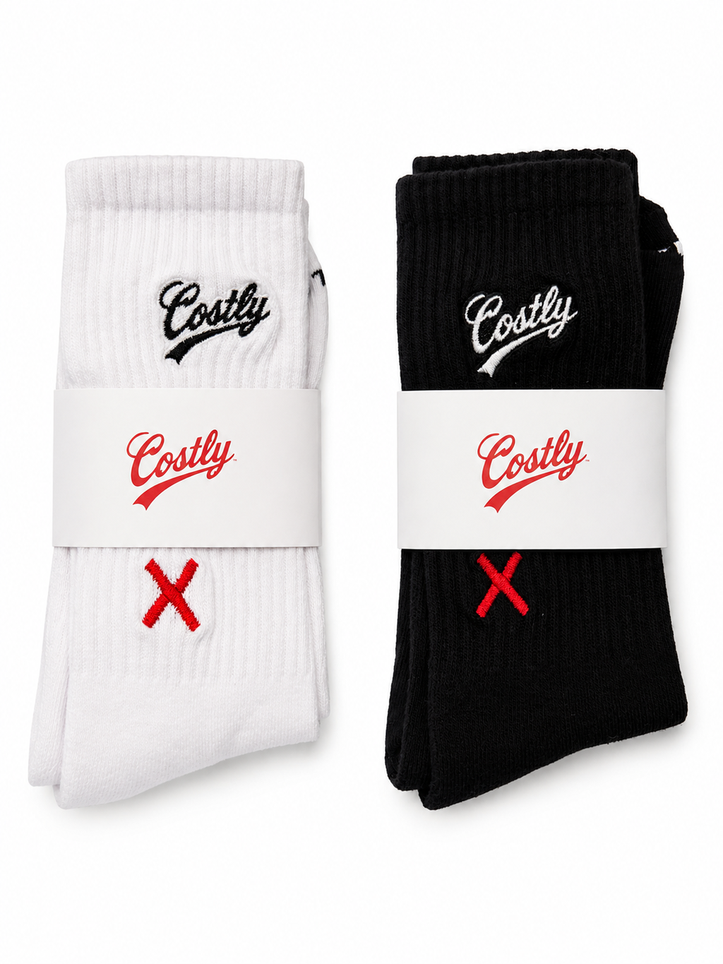 COSTLY CLOTHING TM                  “PAID THE COST” Crew Socks       White