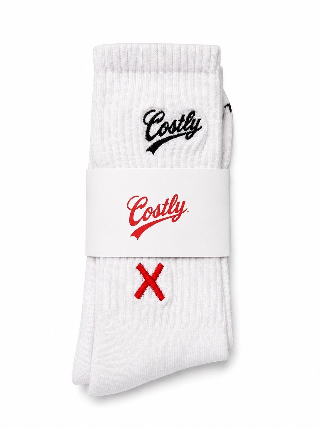 COSTLY CLOTHING TM                  “PAID THE COST” Crew Socks       White