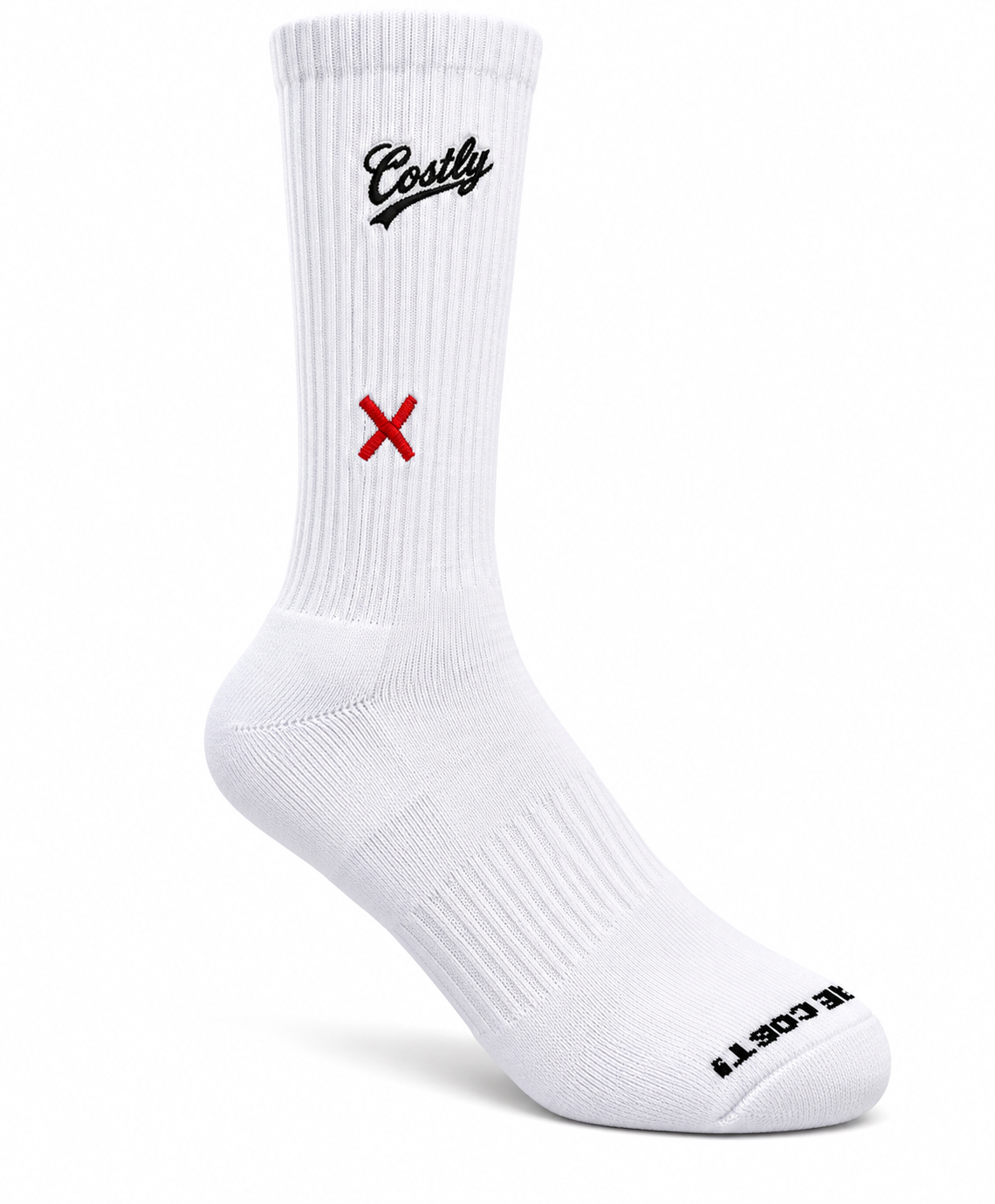 COSTLY CLOTHING TM                  “PAID THE COST” Crew Socks       White